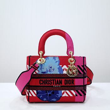 Dior Lady D-lite Bag Bright Pink Multicolor D-Flower Pop Embroidery 