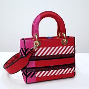 Dior Lady D-lite Bag Bright Pink Multicolor D-Flower Pop Embroidery  - 4