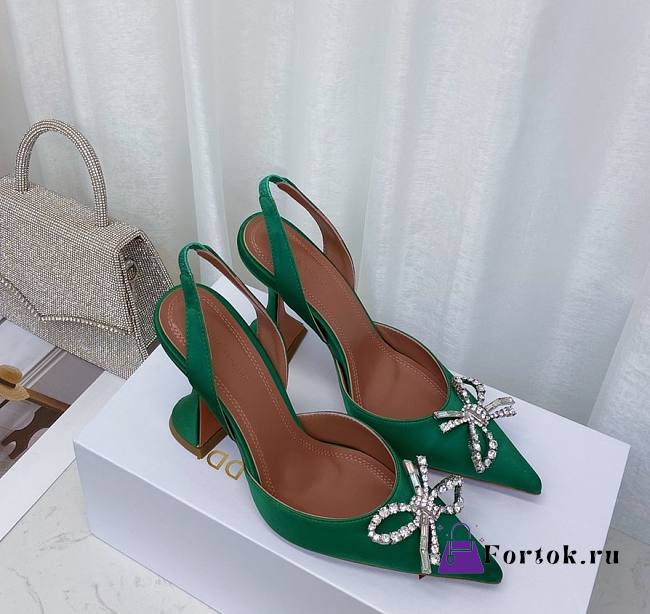 Amina&Muaddi Bow High Heels in Green - 1