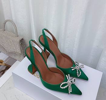 Amina&Muaddi Bow High Heels in Green