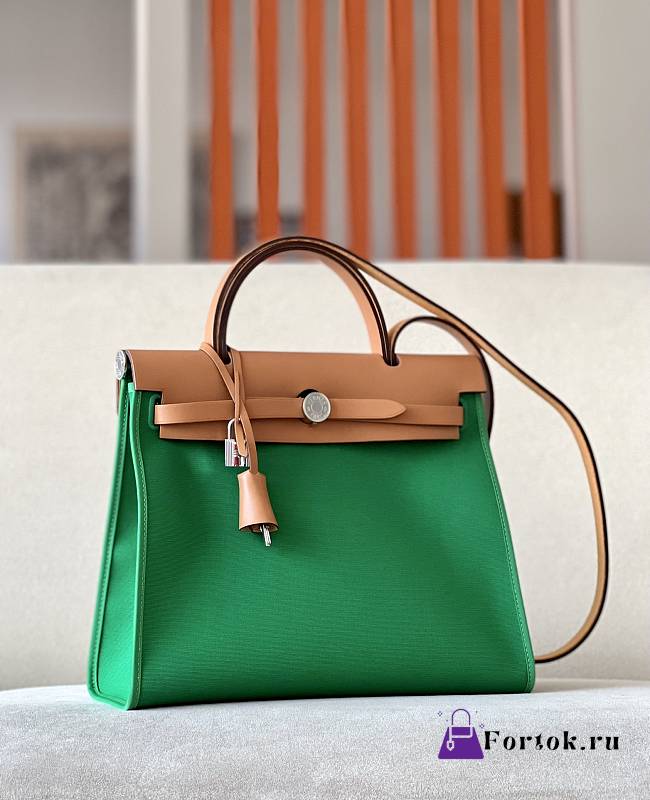 Hermes Herbag31 Zip Bag Green Brown 31x25x10cm - 1