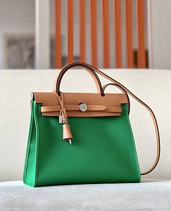 Hermes Herbag31 Zip Bag Green Brown 31x25x10cm