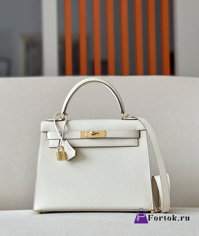 Hermes Kelly Epsom Bag In White 28x22x10cm - 1