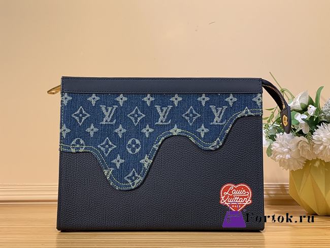 Louis Vuitton Pochette Voyage Monogram Canvas Clutch Denim M45961 27x21x6cm - 1