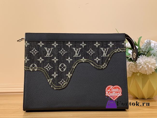 Louis Vuitton Pochette Voyage Monogram Canvas Clutch Denim Black M45961 27x21x6cm - 1