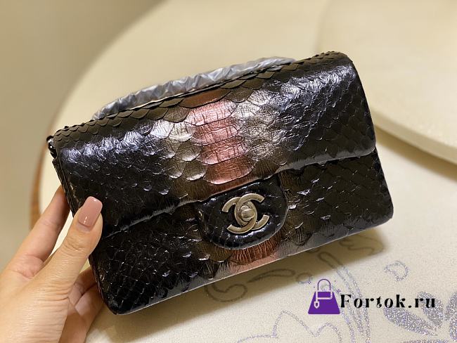 Chanel Flap Bag Python Leather Black Orange Stripe 20cm - 1