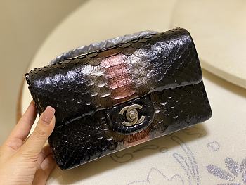 Chanel Flap Bag Python Leather Black Orange Stripe 20cm