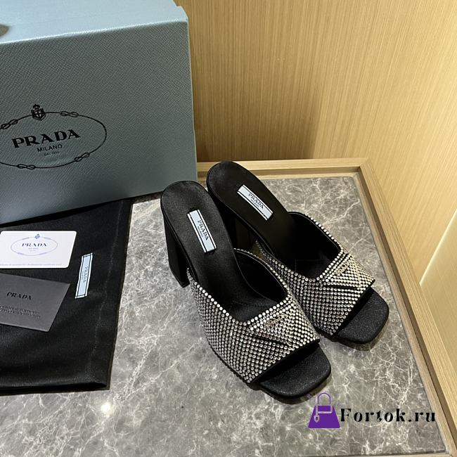 Prada Crystal Satin Slippers Black - 1