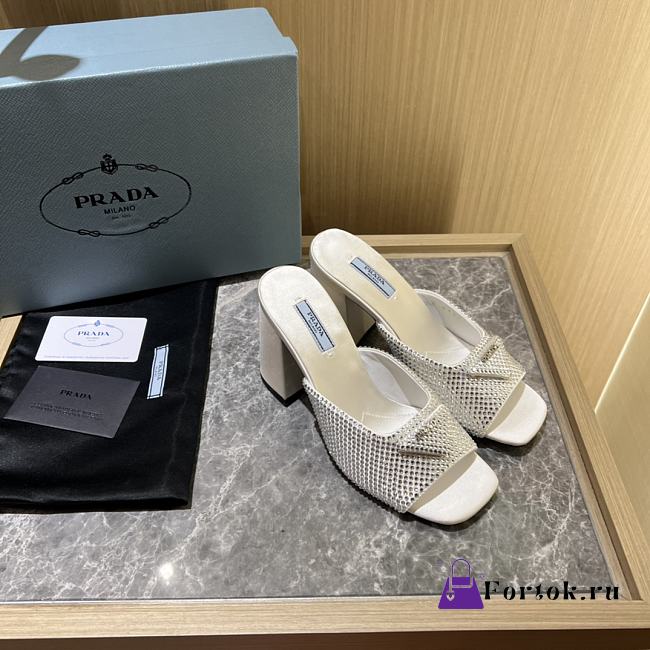 Prada Crystal Satin Slippers White - 1