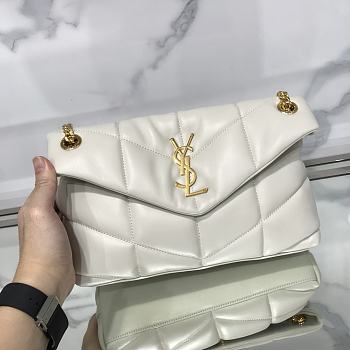 Fortok Saint Laurent Loulou Puffer Quilted Lambskin Bag in White 29x17x11cm