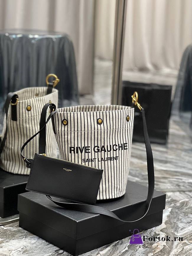 Fortok Saint Laurent Rive Gauche Bucket Bag Black and White Stripes - 1