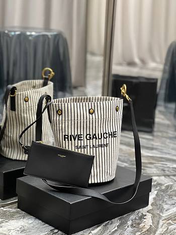 Fortok Saint Laurent Rive Gauche Bucket Bag Black and White Stripes