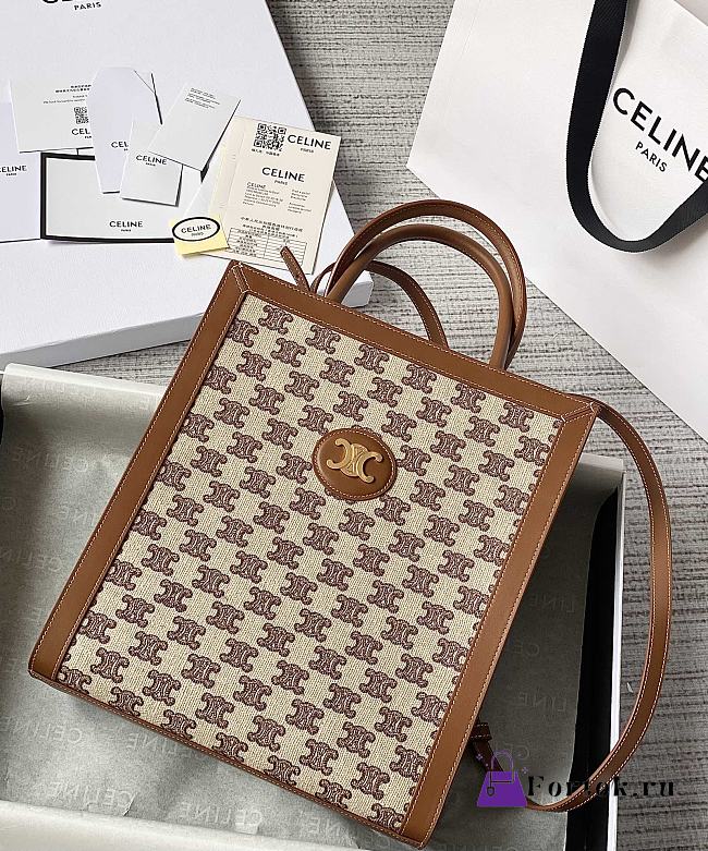 Fortok Celine Vertical Cabas Triomphe Tote Canvas Brown - 1