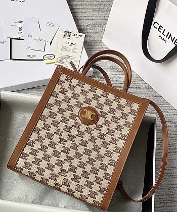 Fortok Celine Vertical Cabas Triomphe Tote Canvas Brown