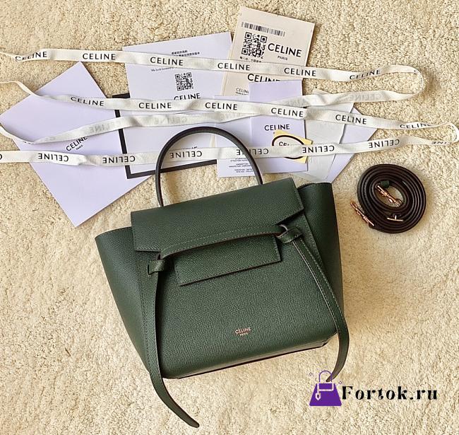 Fortok Celine Belt Bag In Grained Calfskin Green 20x20x10cm - 1