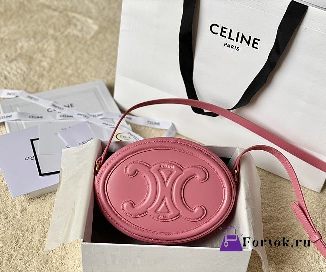 Fortok Celine Oval Cuir Triomphe Bag in Pink 20x15x6cm - 1