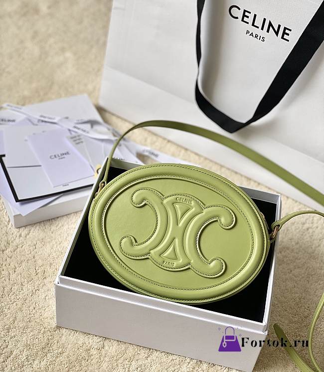 Fortok Celine Oval Cuir Triomphe Bag in Green 20x15x6cm - 1