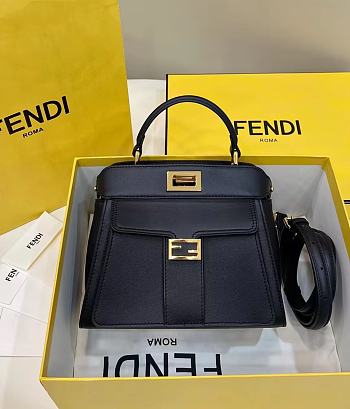 Fortok Fendi Black Peekaboo Baguette Iconic Bag FF Buckle 23x11x18cm