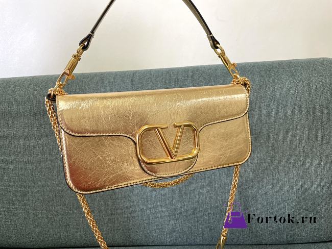 Fortok Valentino VLogo Signature Diamond Buckle Calfskin Shoulder Bag in Gold - 1