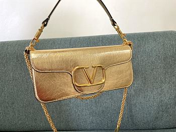 Fortok Valentino VLogo Signature Diamond Buckle Calfskin Shoulder Bag in Gold