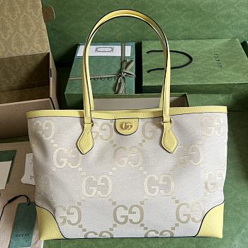 Fortok Gucci Ophidia Jumbo GG Tote Bag in Beige/Yellow 38x28x14cm