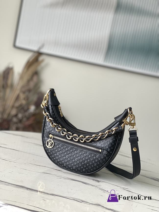 Fortok Louis Vuitton Loop Monogram Calfskin Bag in Black M22591 23x13x6cm - 1
