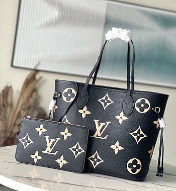 Fortok Louis Vuitton Neverfull MM Monogram Empreinte Bag Black/Beige M58907 31x28x14cm