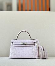 Fortok Hermes Kelly Mini Crocodile Leather Bag in Pink 19x6x12cm - 1