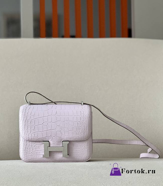 Fortok Hermes CJ19 Aligator Matte Leather Bag Pink 19x15x4cm - 1
