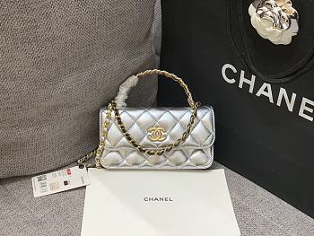 Fortok Chanel 23P Mini Flap Bag Cowhide Bag Silver Gold Hardware