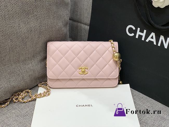 Fortok Chanel Caviar CC Wallet On Chain Woc Pink 19cm - 1