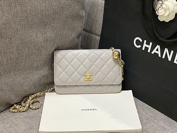 Fortok Chanel Caviar CC Wallet On Chain Woc White 19cm