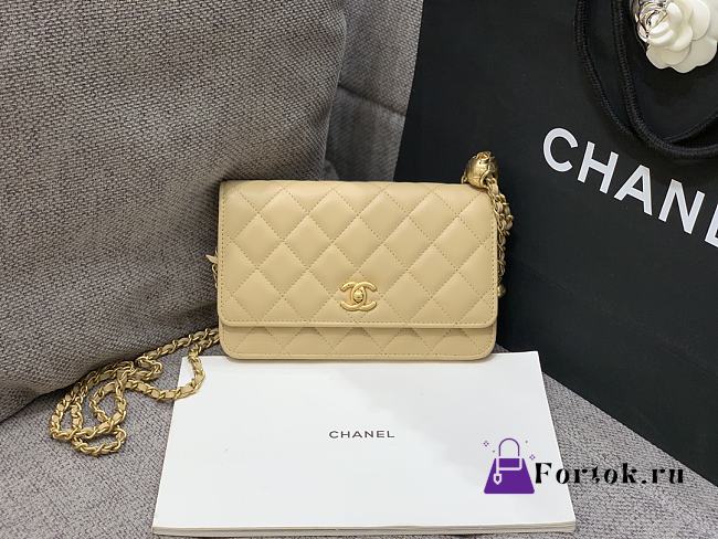 Fortok Chanel Caviar CC Wallet On Chain Woc Beige 19cm - 1