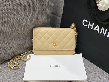 Fortok Chanel Caviar CC Wallet On Chain Woc Beige 19cm