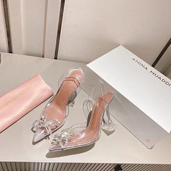 Fortok Amina Muaddi Transparent Roses Glass Heels