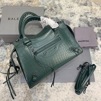 Fortok Balenciaga Neo Classic Bag in Green Croc Embossed Leather 