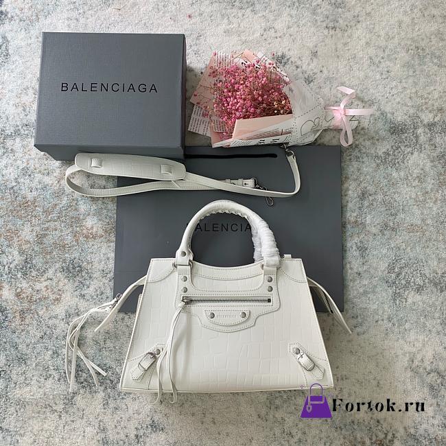 Fortok Balenciaga Neo Classic Bag in White Croc Embossed Leather - 1