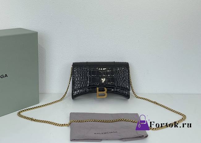 Fortok Balenciaga Black Croc-effect Leather Wallet On Chain 19x12x5cm - 1