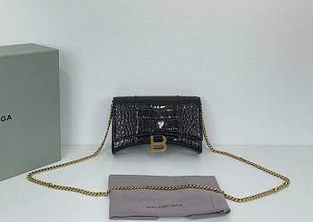 Fortok Balenciaga Black Croc-effect Leather Wallet On Chain 19x12x5cm