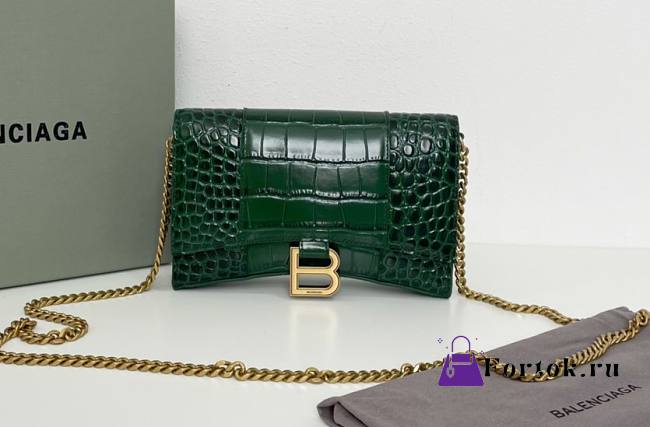 Fortok Balenciaga Green Croc-effect Leather Wallet On Chain 19x12x5cm - 1