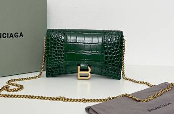 Fortok Balenciaga Green Croc-effect Leather Wallet On Chain 19x12x5cm