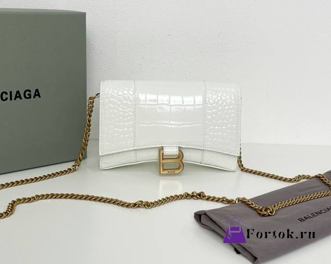 Fortok Balenciaga White Croc-effect Leather Wallet On Chain 19x12x5cm - 1