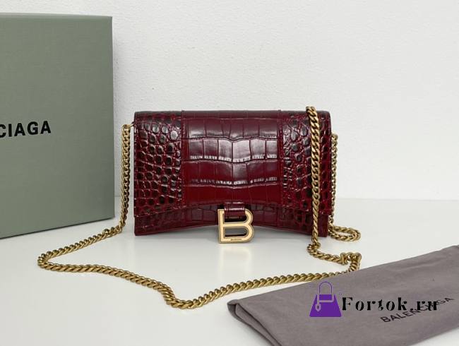 Fortok Balenciaga Red Croc-effect Leather Wallet On Chain 19x12x5cm - 1