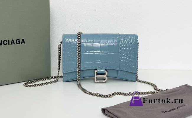 Fortok Balenciaga Blue Croc-effect Leather Wallet On Chain 19x12x5cm - 1