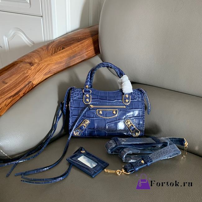 Balenciaga City Croc-Embossed Bag Blue 24x16x9cm - 1