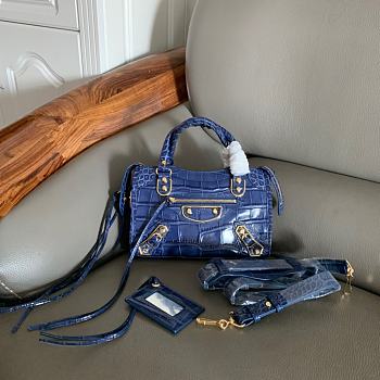 Balenciaga City Croc-Embossed Bag Blue 24x16x9cm