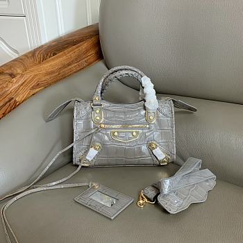 Balenciaga City Croc-Embossed Bag Grey 24x16x9cm