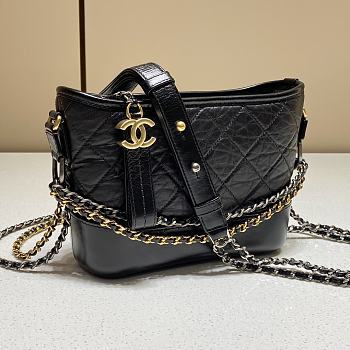 Fortok Chanel Gabrielle Hobo Bag Black Gold Hardware 15x20x8cm