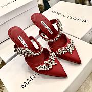 Fortok Manolo Blahnik Lurum Burgundy Satin Crystal Embellished Mules - 1
