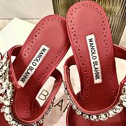 Fortok Manolo Blahnik Lurum Burgundy Satin Crystal Embellished Mules - 4